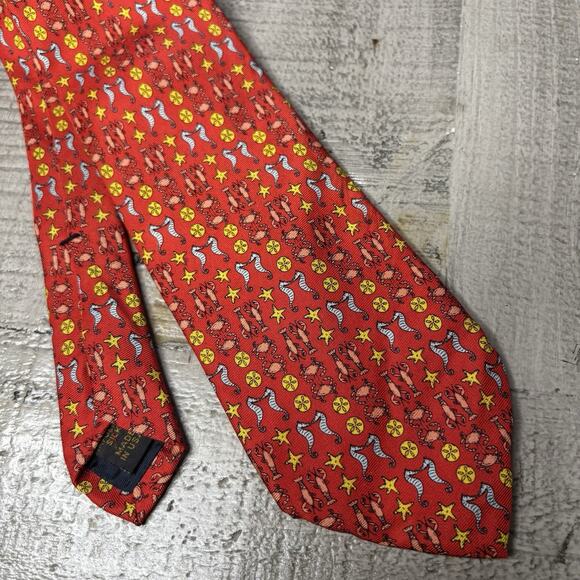Blair Other - Peter Blair Neck Tie Ocean Sea Life Seahorse Nautical Made in USA 100% Silk Red